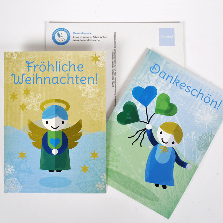Postkarten 2er Set "Dankeschön" und "Weihnachten"